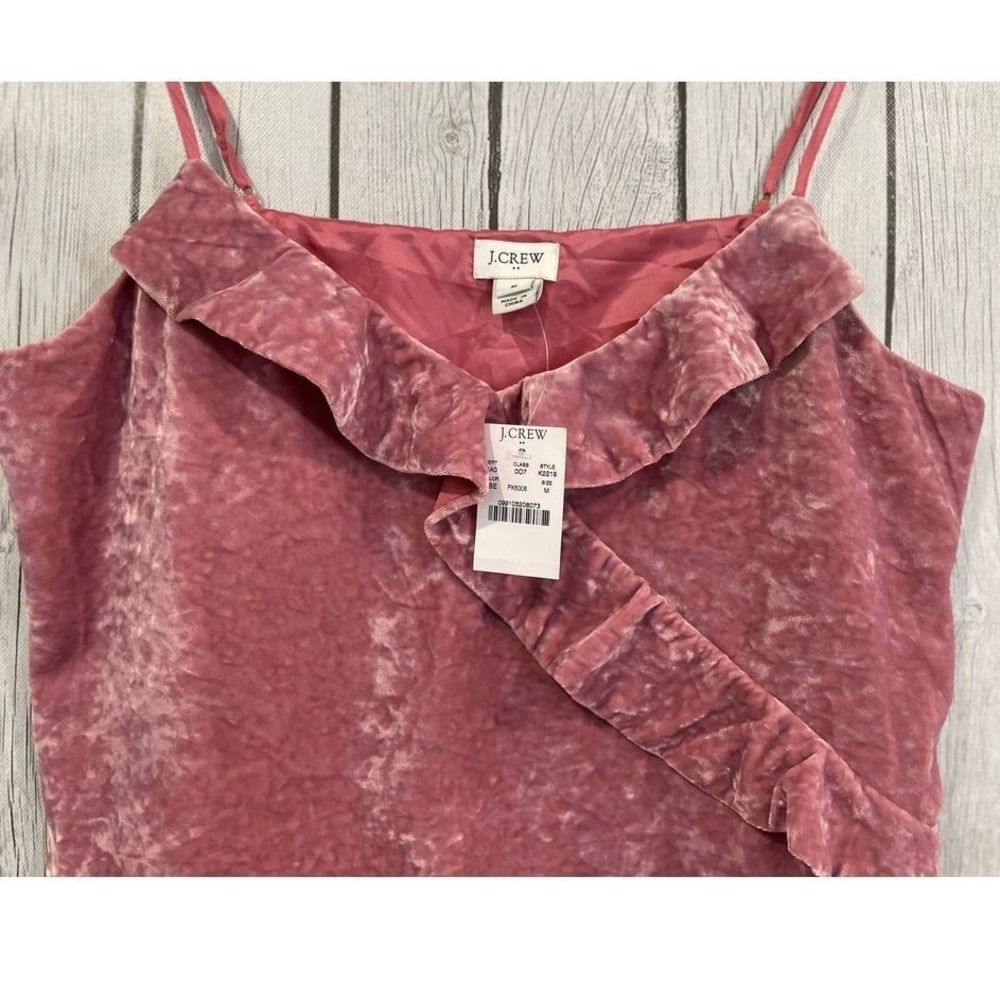 J.Crew Pink Velvet Camisole Tank Top Ruffle Detail Romantic Evening Party Size M